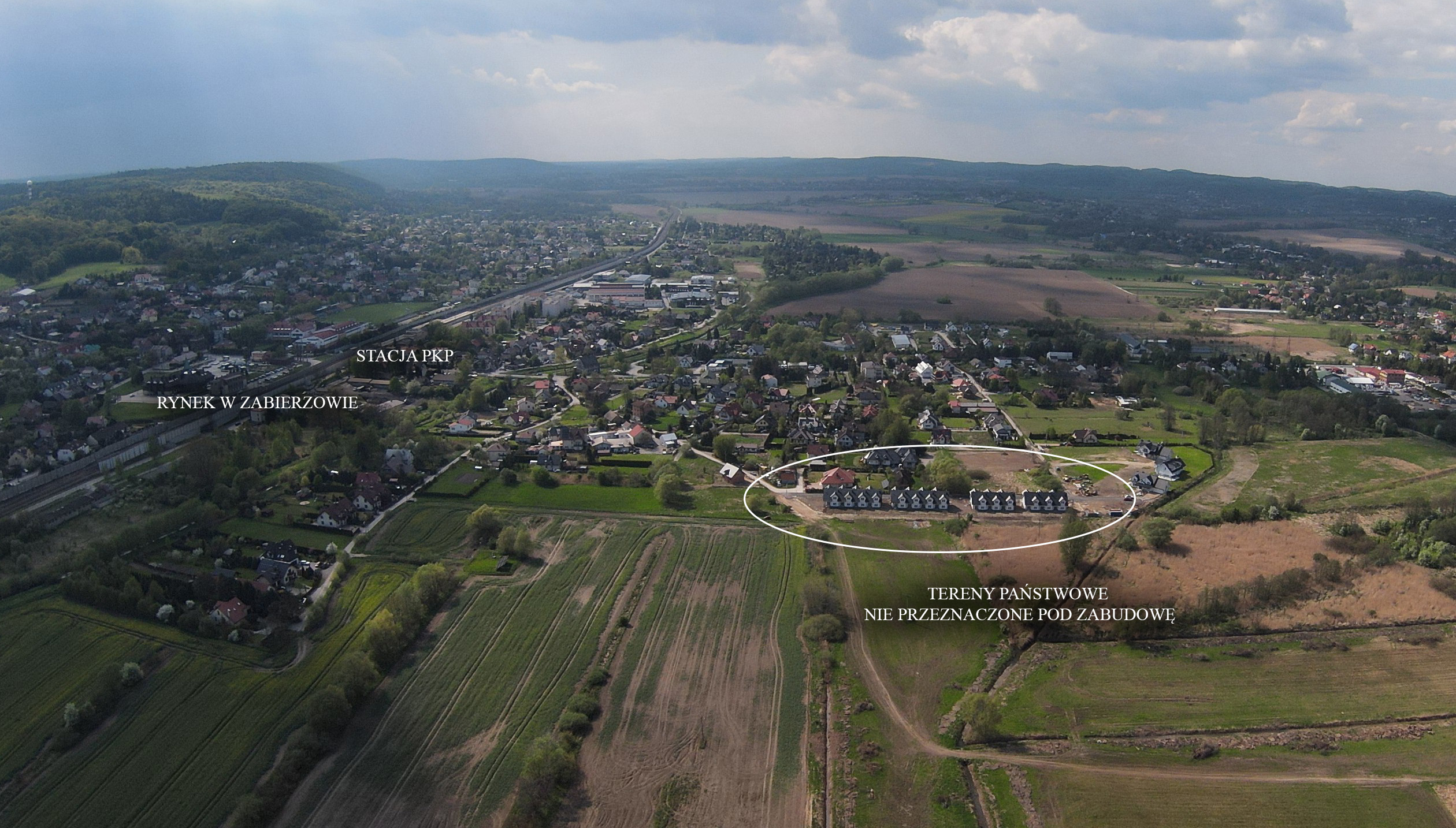 Zdjęcie z lotu ptaka na ul. Śliczną w Zabierzowie, domy na sprzedaż w Zabierzowie koło Krakowa